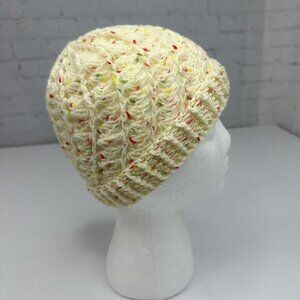 Handmade Crochet Beanie Cream Multi Color Confetti Spiral Shell‎ Stitch Hat NEW